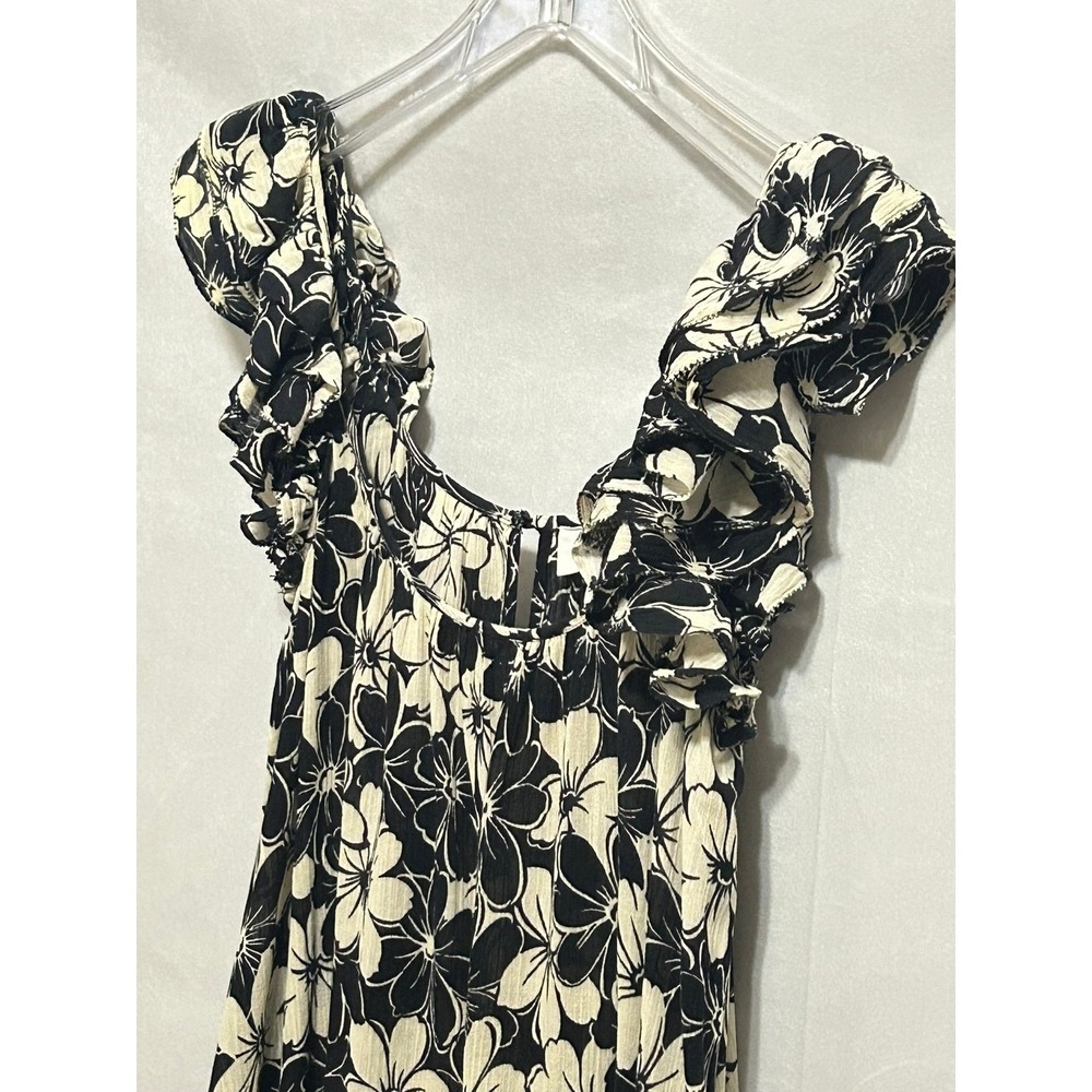 The Great Black White Floral Ruffle Maxi Dress Scoop Neck Size 1 - Small - Picture 11 of 16